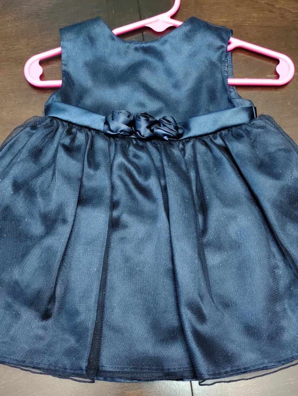 Girls Navy blue Black Satin Sparkle Tulle Flower-Accent Party Dress 6-9 Month